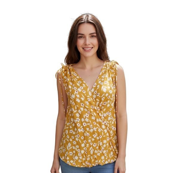 Vibrant Yellow Cap Sleeve Wrap Blouse S - Picture 1 of 6